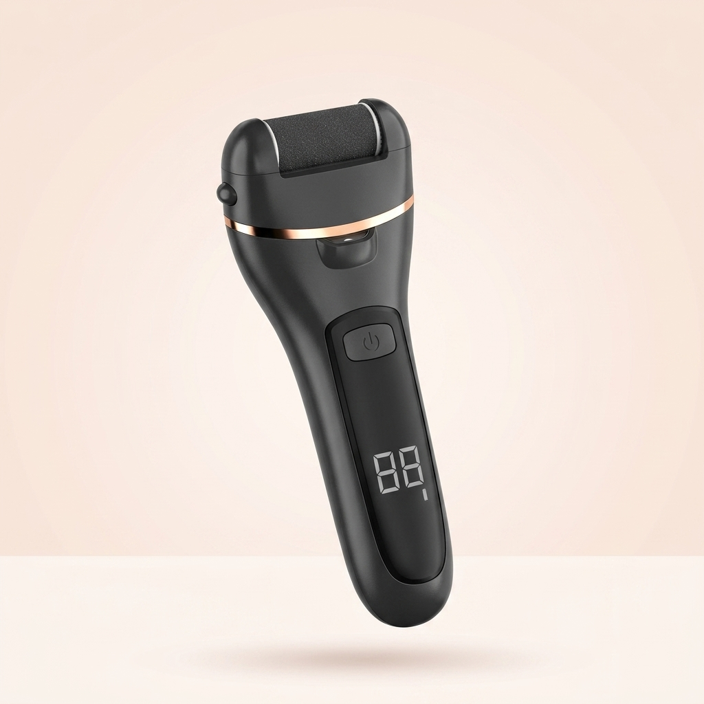 Muva foot smoother, matte black with gold accent and digital display