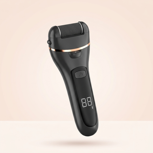Muva foot smoother, matte black with gold accent and digital display