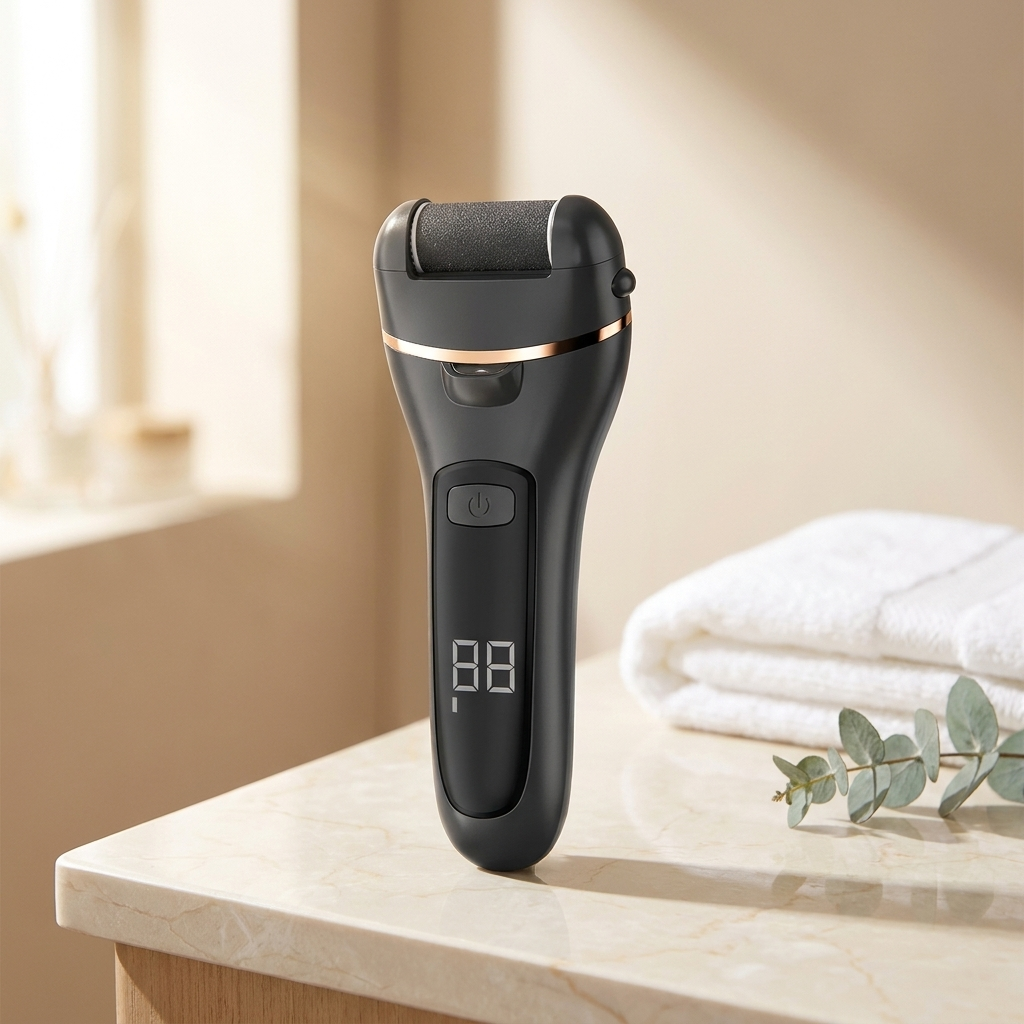 Muva foot smoother on a marble bathroom counter
